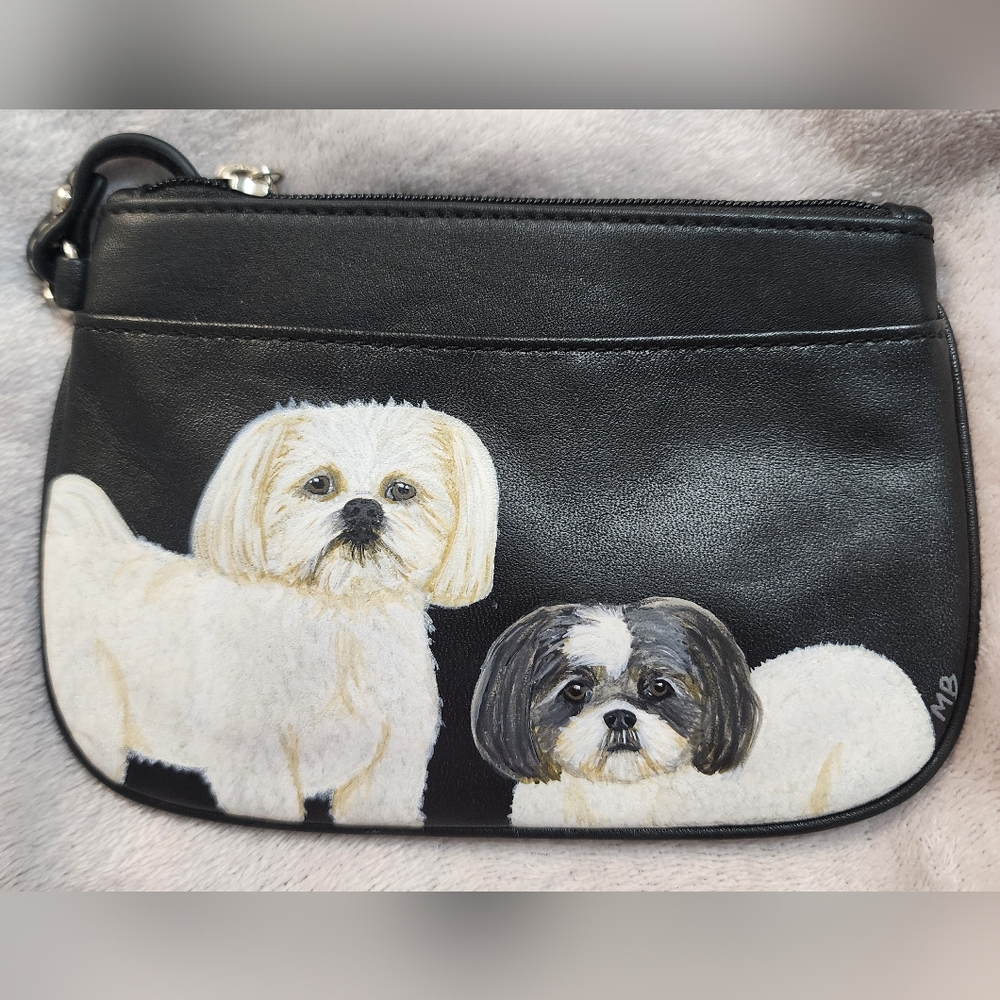 SOLD-CUSTOMIZED Coach Black Wristlet with Dog Print